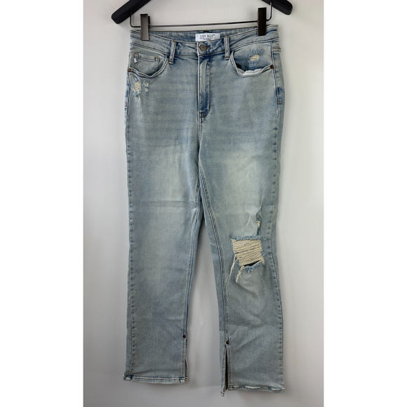 Judy Blue Adrian High Rise Straight Leg Jeans Distressed Slit Hem Size 11 30 - Picture 2 of 16